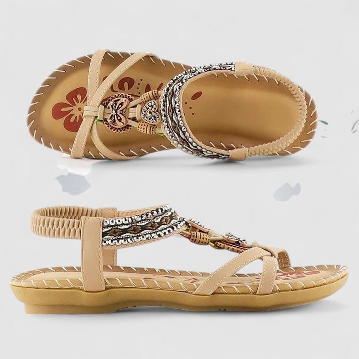 Women's T-Strap Flat Sandals - Mahogany Brown