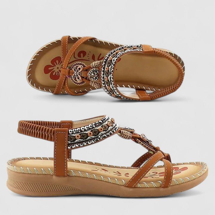 Women's T-Strap Flat Sandals - Beige Bali