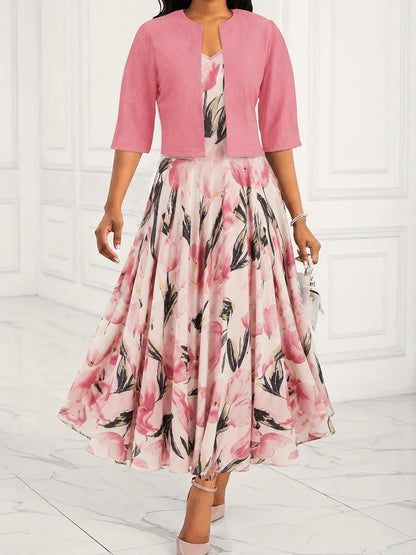 Floral Maxi Dress Two Piece Set - Pink