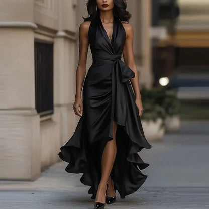 Wedding Guest Halter Maxi Dress - Black