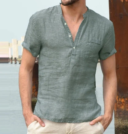 Short Sleeve Henley Shirt - Green