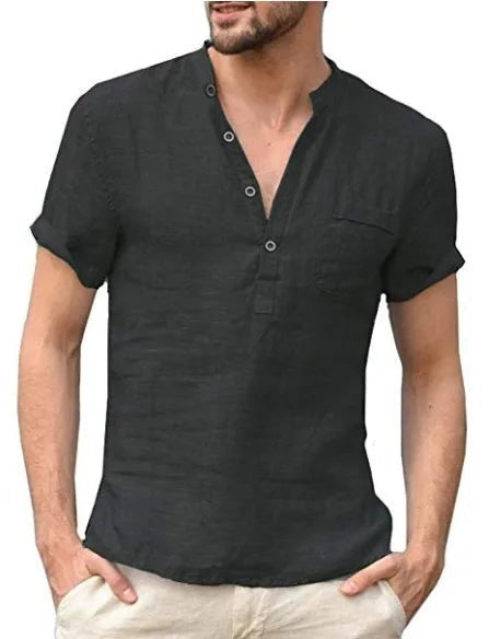 Short Sleeve Henley Shirt - Black