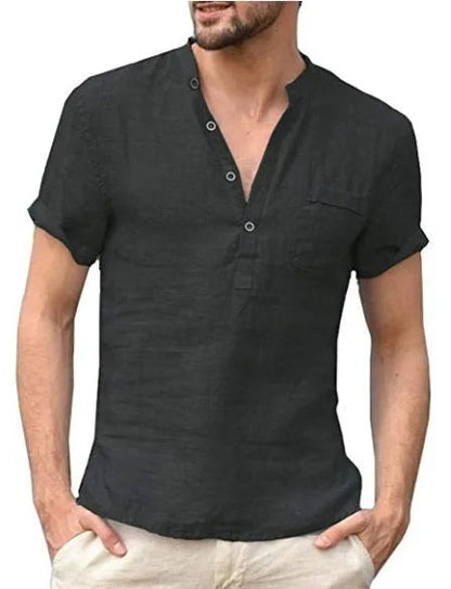 Short Sleeve Henley Shirt - Black