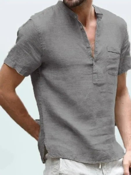 Short Sleeve Henley Shirt - Gray