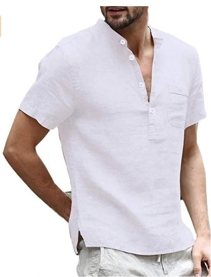 Short Sleeve Henley Shirt - White