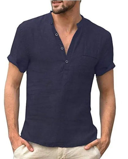 Short Sleeve Henley Shirt - Navy Blue