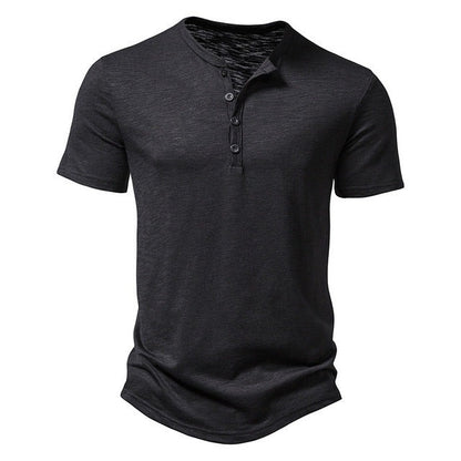 Short Sleeve Henley Shirt - Black
