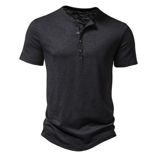 Short Sleeve Henley Shirt - Black