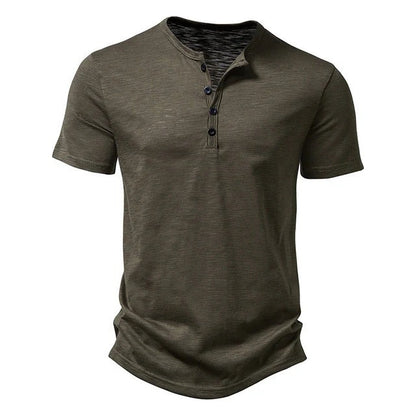 Short Sleeve Henley Shirt - Dark Green