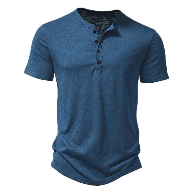 Short Sleeve Henley Shirt - Blue
