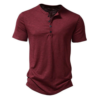 Short Sleeve Henley Shirt - Wine Red