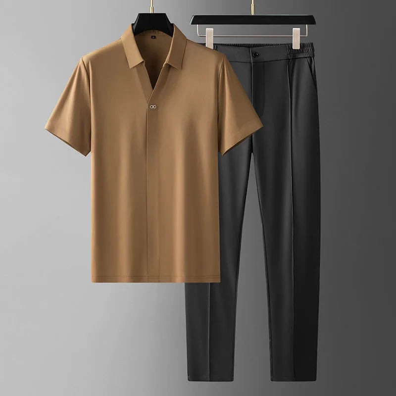 Polo Shirt Two Piece Set - Brown