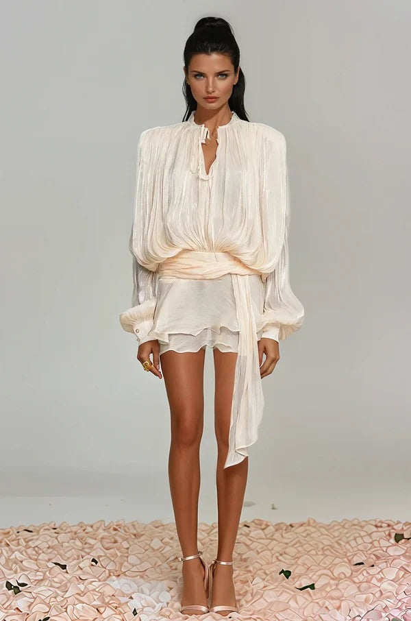 Long Sleeve Mini Dress - Apricot