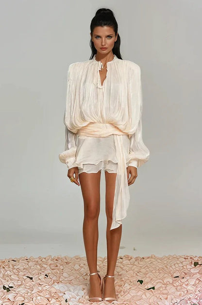 Long Sleeve Mini Dress - Apricot