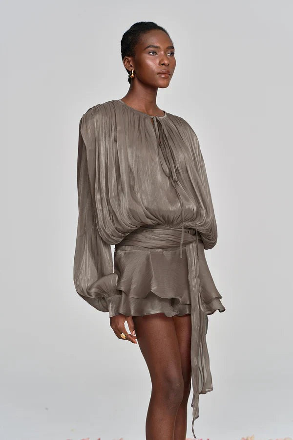 Long Sleeve Mini Dress - Brown