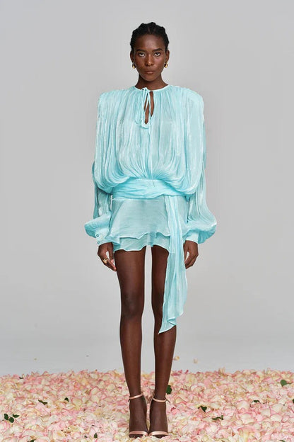Long Sleeve Mini Dress - Baby blue