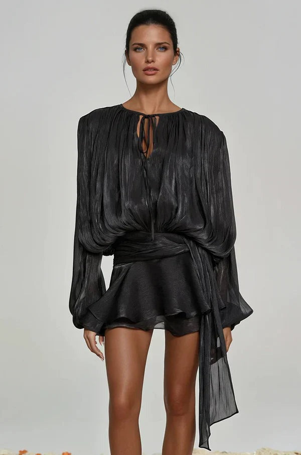 Long Sleeve Mini Dress - Black