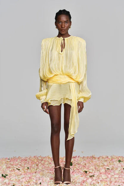 Long Sleeve Mini Dress - Lemon
