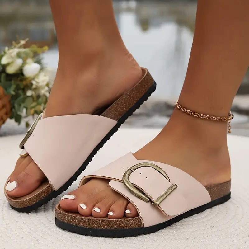 Women's Faux Leather Vacation Slide Sandals - White