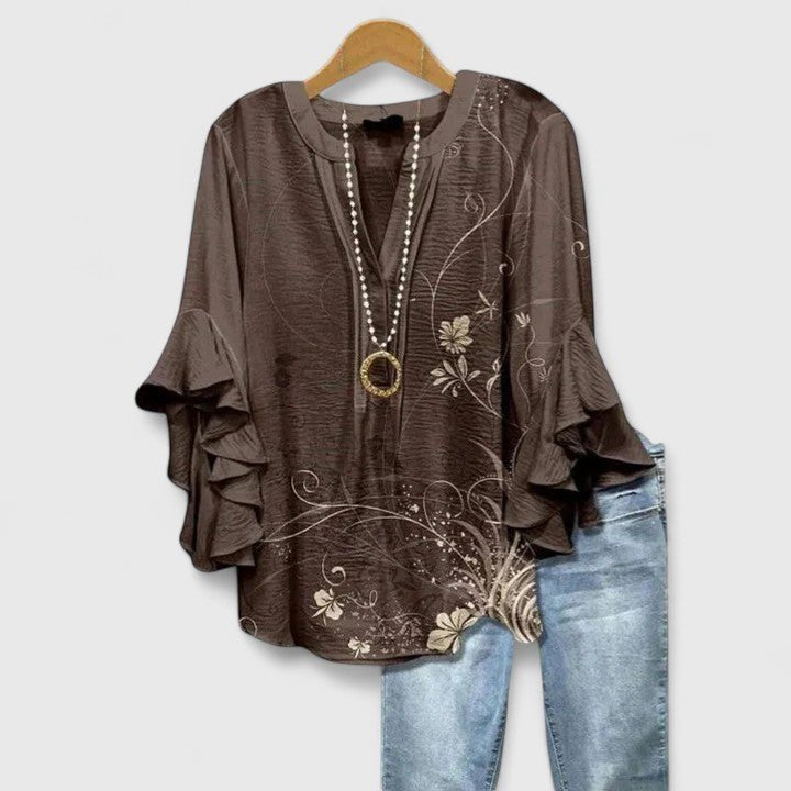 Women's Floral Blouse - Brown