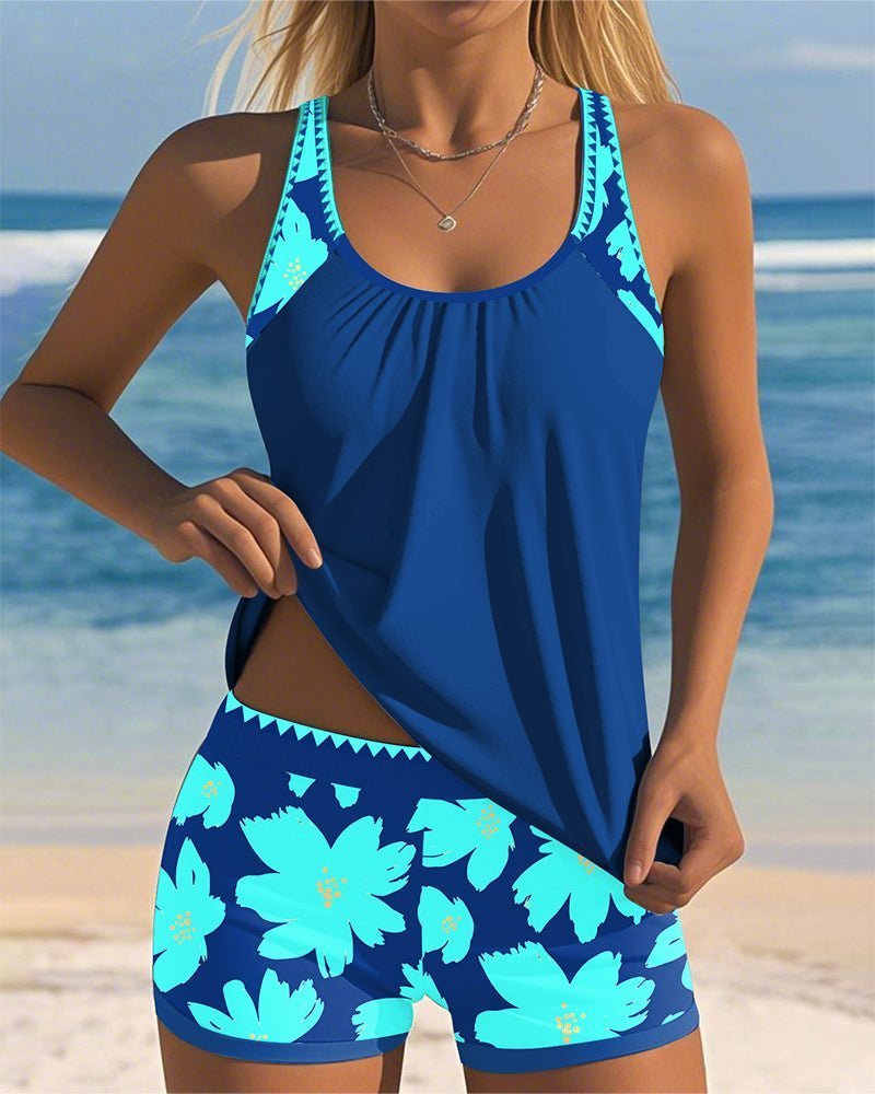 Women's Floral Tankini Set - Blue