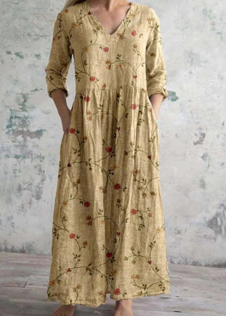Women's Floral V-Neck Maxi Dress - Yellow