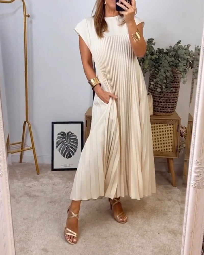Pleated Maxi Dress - Beige