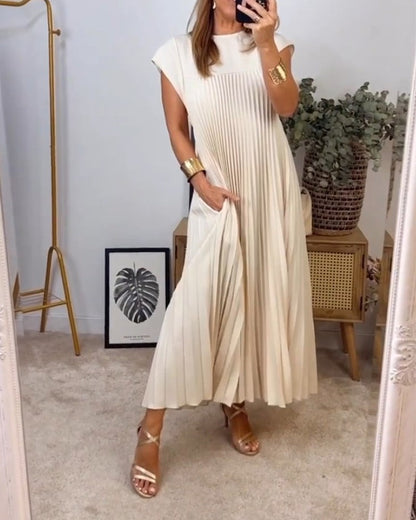 Pleated Maxi Dress - Beige
