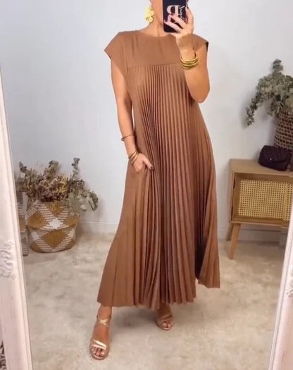 Pleated Maxi Dress - Brown