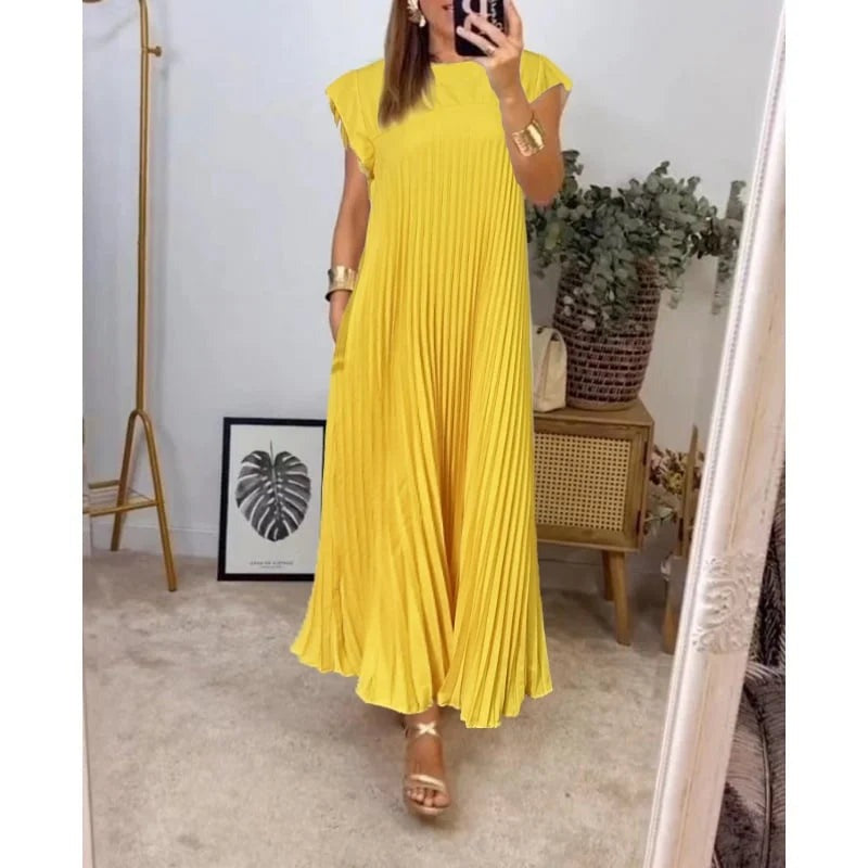 Pleated Maxi Dress - Yellow
