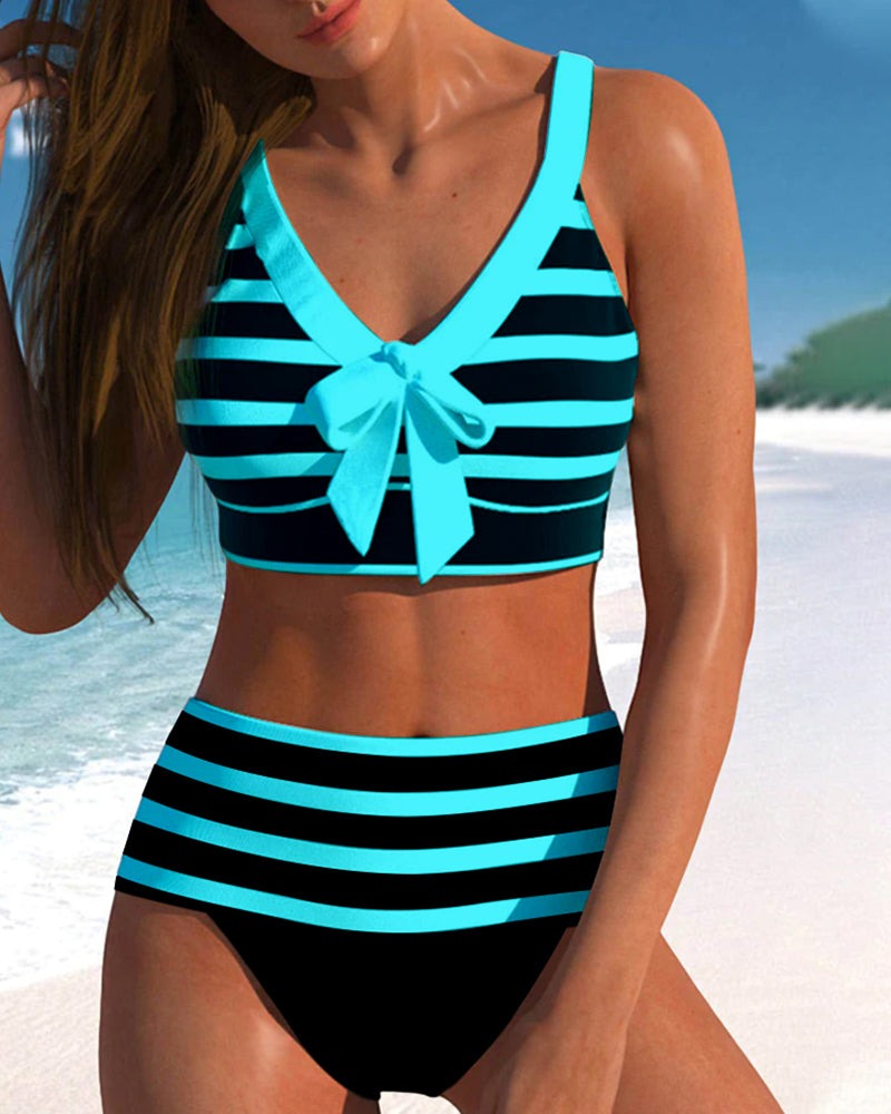 High Waisted Bikini Two Piece Set - Blue