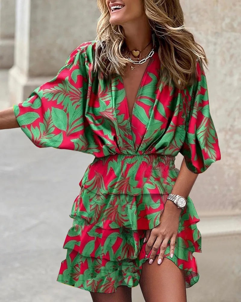 Floral Wrap Mini Dress - Green