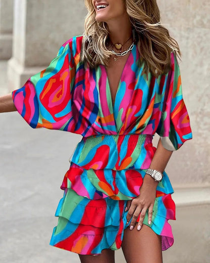 Floral Wrap Mini Dress - Multicolor