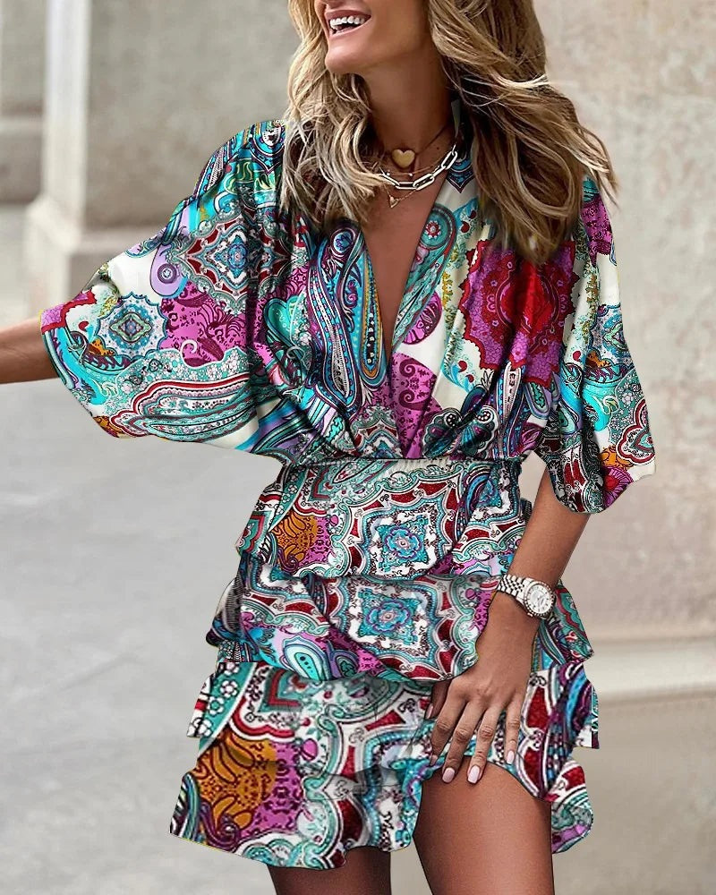 Floral Wrap Mini Dress - Blue