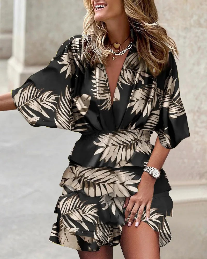 Floral Wrap Mini Dress - Black