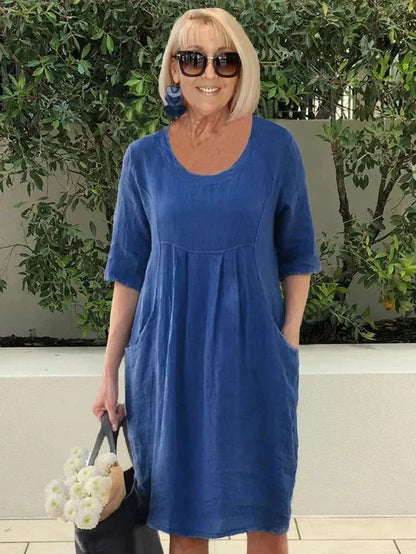 Short Sleeve Shift Dress - Navy blue