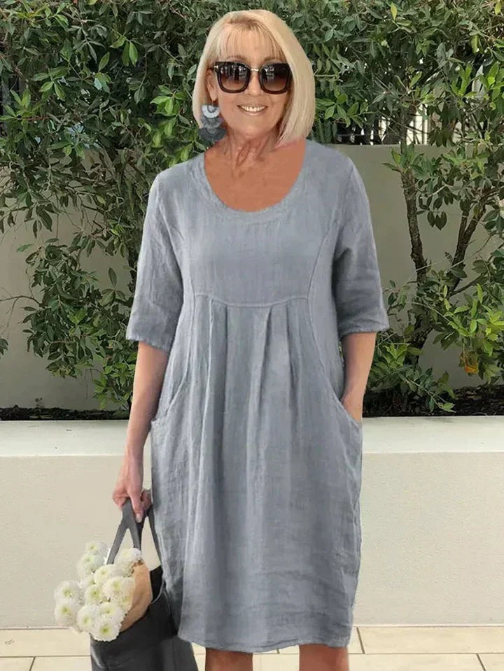 Short Sleeve Shift Dress - Gray