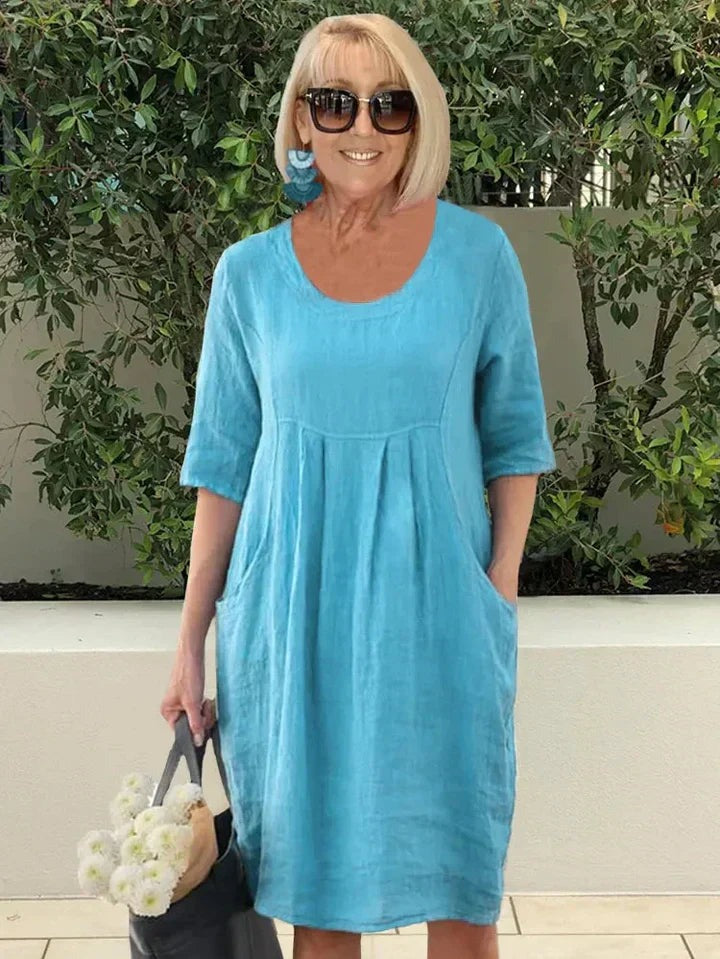 Short Sleeve Shift Dress - Blue