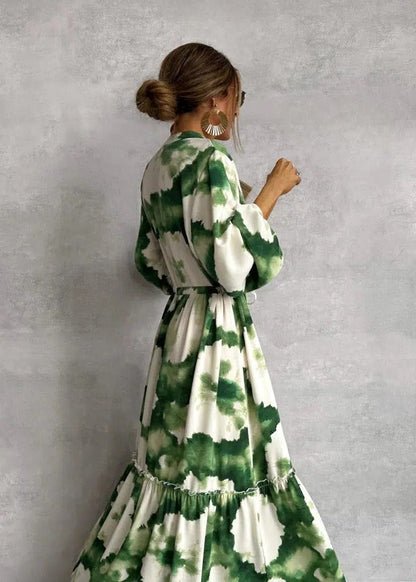 Long Sleeve Floral Maxi Dress - Green