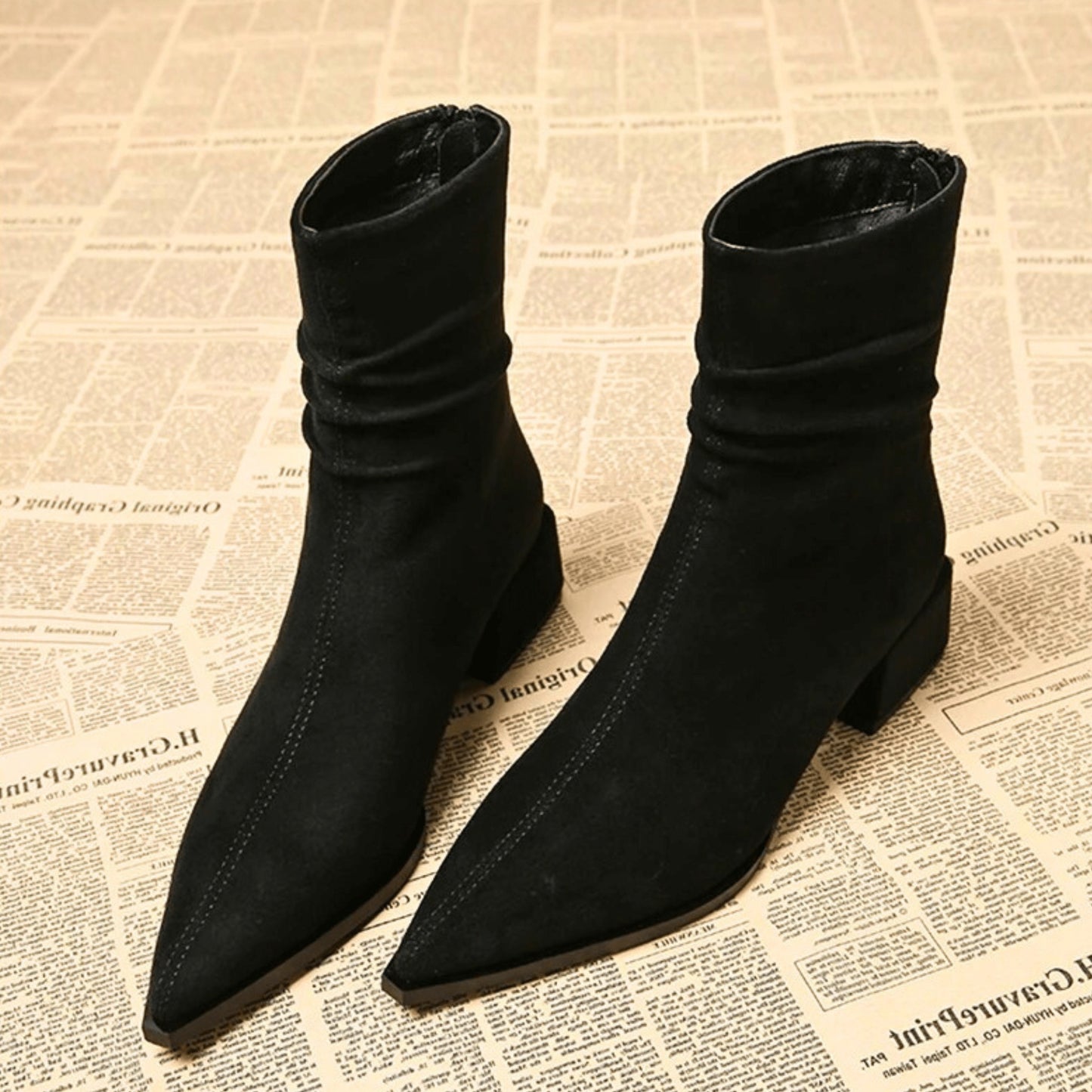 Slouchy Block Heel Ankle Boots - Black