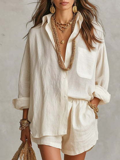 Casual Shorts Two Piece Set - Off-White