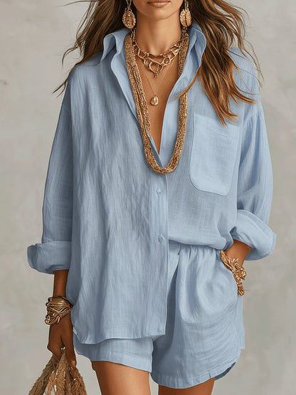 Casual Shorts Two Piece Set - Blue
