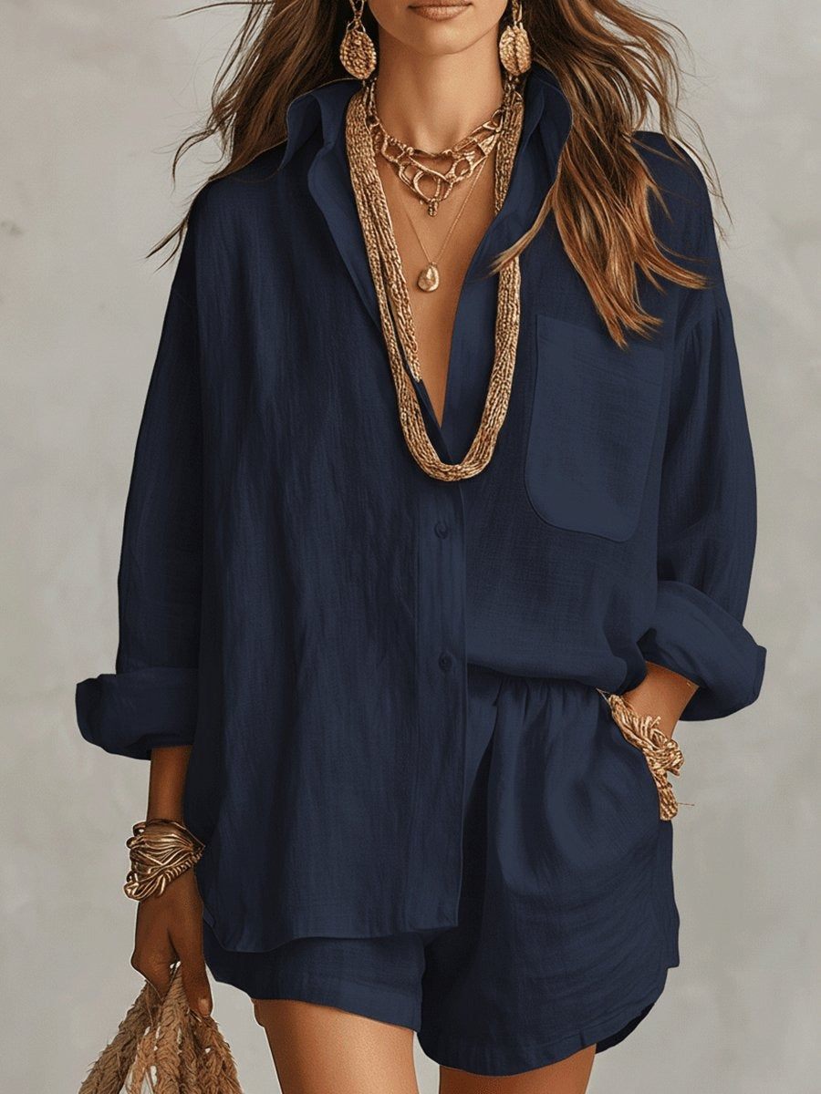 Casual Shorts Two Piece Set - Dark Blue