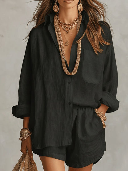 Casual Shorts Two Piece Set - Black