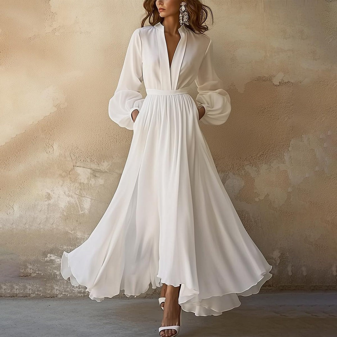 Formal Long Sleeve Maxi Dress - White