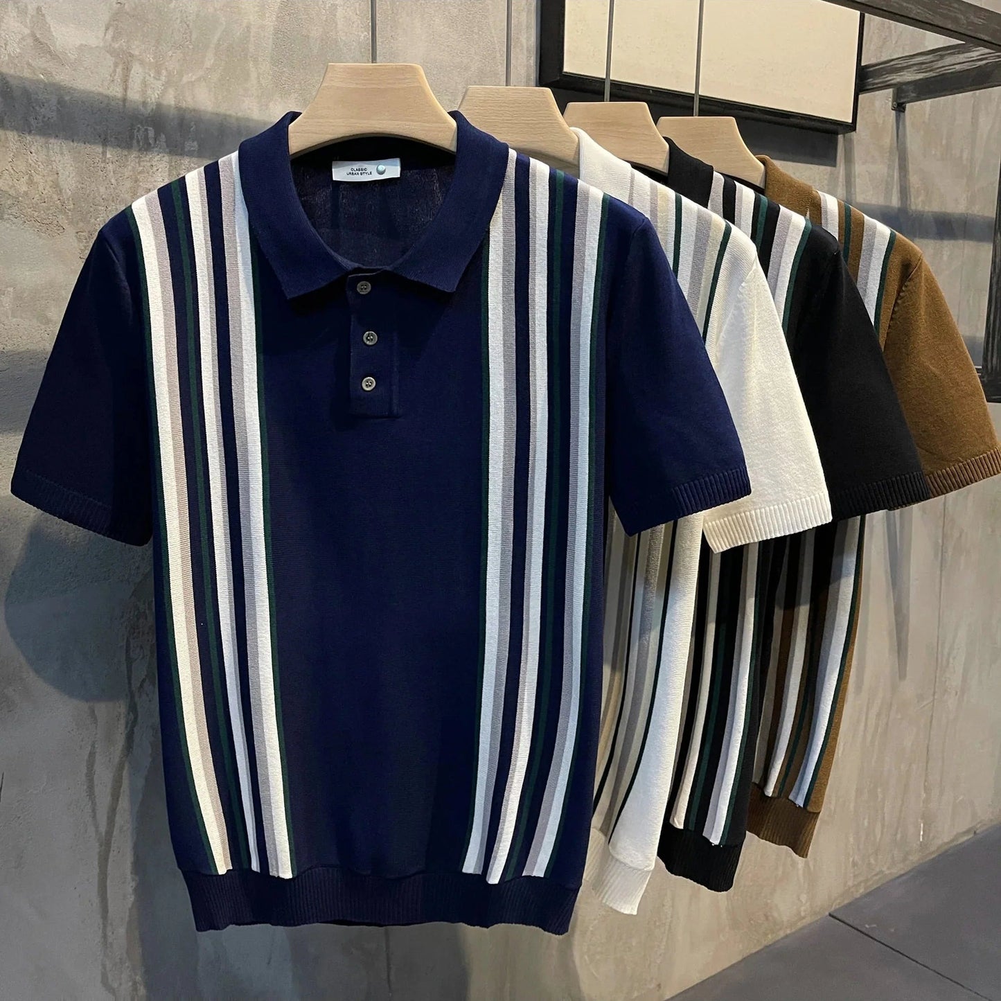 Striped Knit Polo Shirt