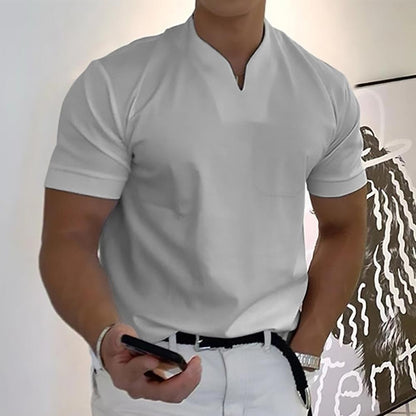 V Neck Short Sleeve Tee - Light Grey