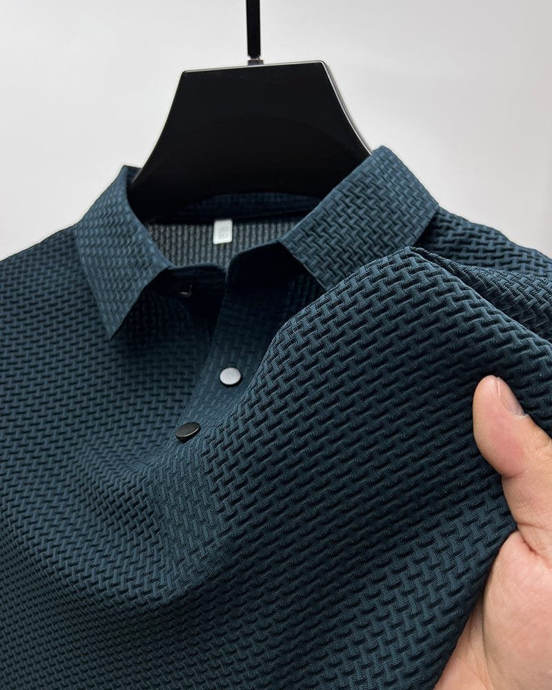 Men's Long-Sleeve Jacquard Polo Shirt - Navy Blue