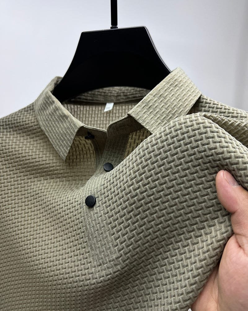 Men's Long-Sleeve Jacquard Polo Shirt - Beige