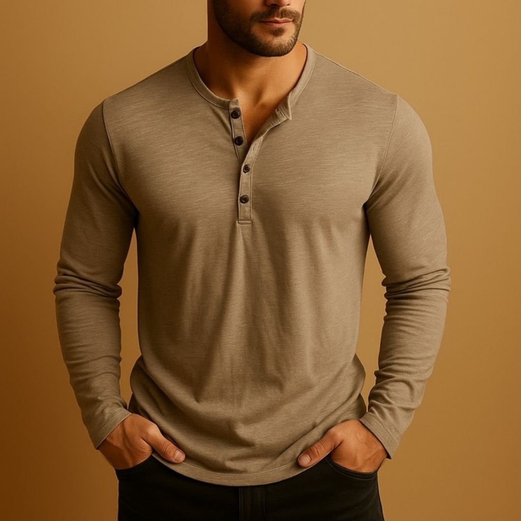 Men's Slim Henley - Brown
